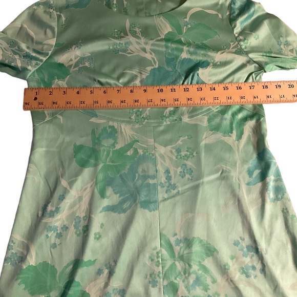 Mint Green Floral Print 3/4 Sleeve A-Line Dress Medium Vintage Homemade - Picture 5 of 6